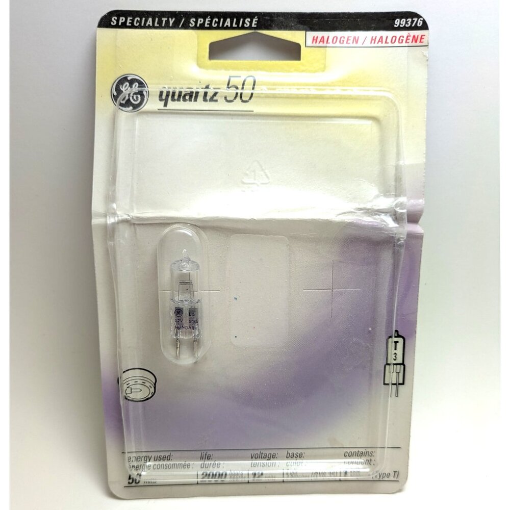 50W 12V Quartz 50 Halogen Bulb 2-Pin Base GY6.35 Type T3 Tubular Shape Clear GE